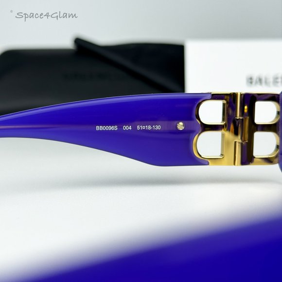 NEW Balenciaga BB0096S 004 Violet Gold Gray Rectangle Unisex Sunglasses - Picture 8 of 14